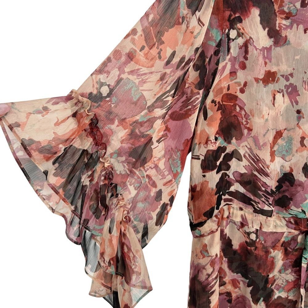 MISA Los Angeles Ruffle Trim Chiffon Floral Maxi Dress M Romantic Party Cocktail - Picture 4 of 8